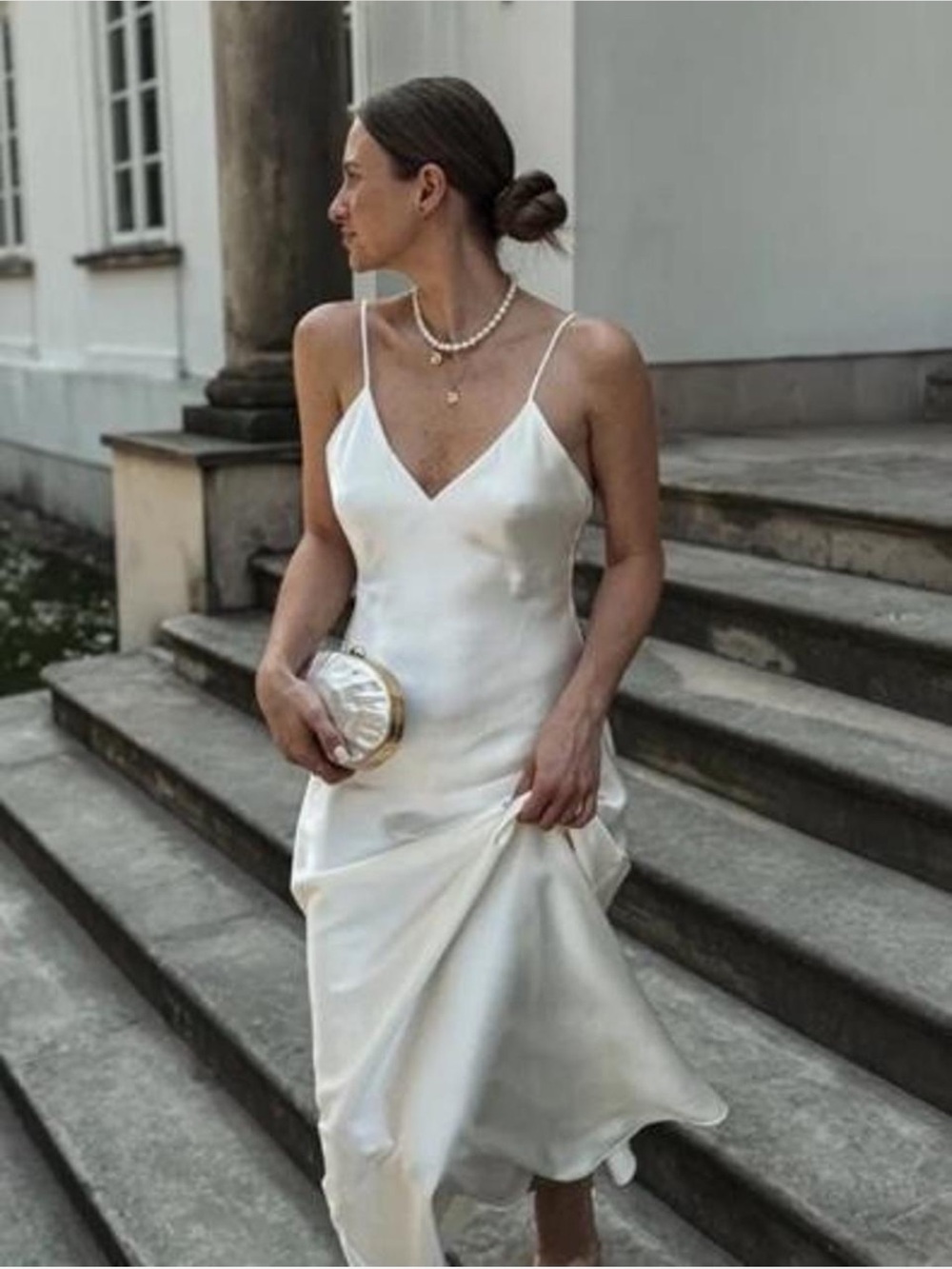 Zara White Strappy Backless Satin Slip Dress